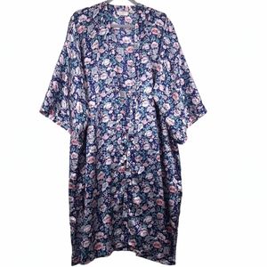 Victoria's Secret Vintage Gold Label Blue Floral Robe Kimono One Size Fits All